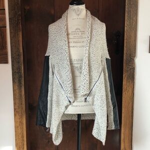 Michael Stars Cream and Black Open Front Cardigan